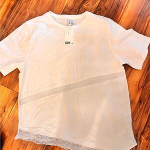 H&M White Lace Trim Short Sleeve Tee